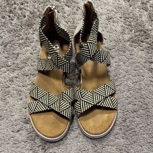 BOBS from Skechers Black and Tan Patterned Sandals